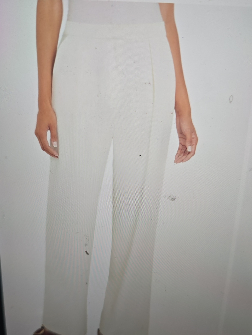 Misook Cream Wide-Leg Knit Pants with High Waist 1X